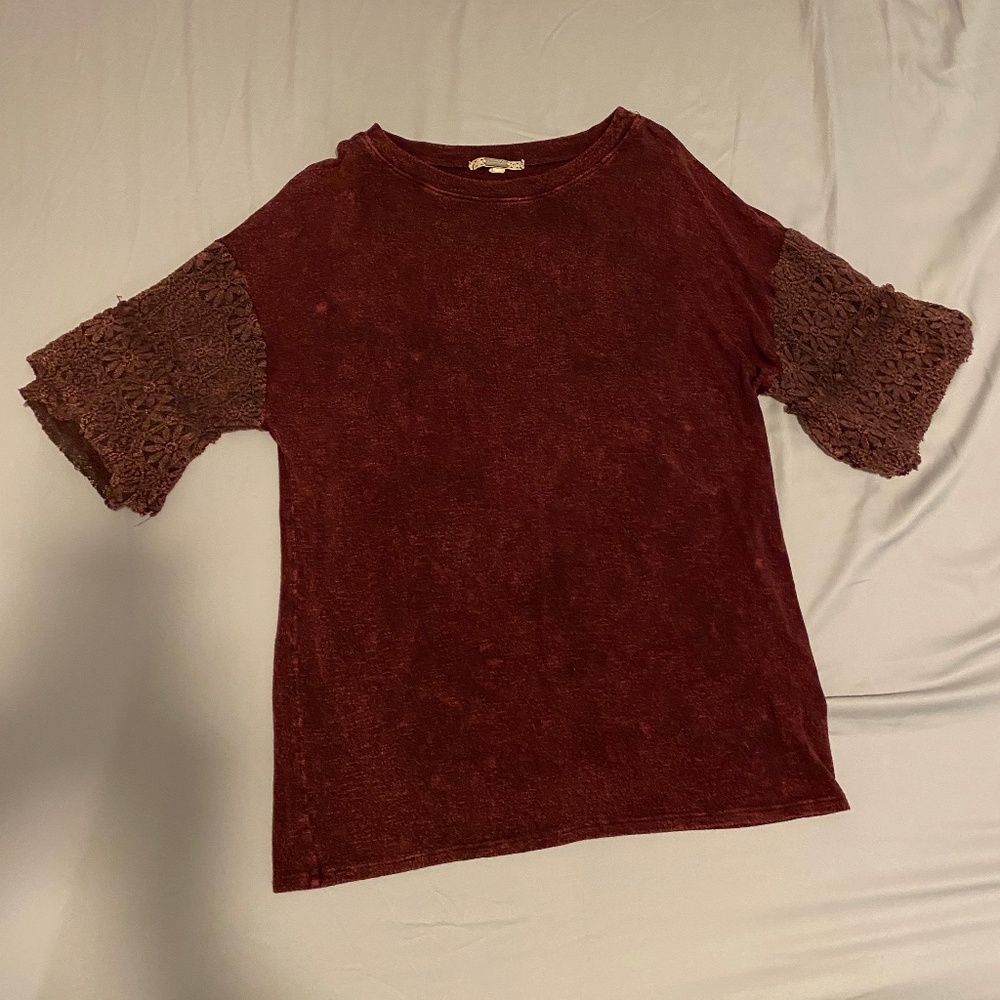 Red crochet lace sleeve top